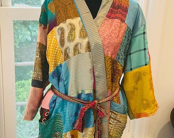 Robe kimono rouge, robe de chambre, kimono vintage, robe de mariée, kimono bohème, vêtements de détente, cadeau de Noël