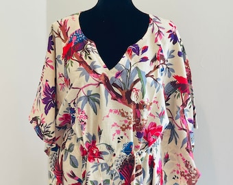 Kimono Ample En Coton Fleuri – Coupe Oversize, Couverture De Bikini, Modèle 791-3