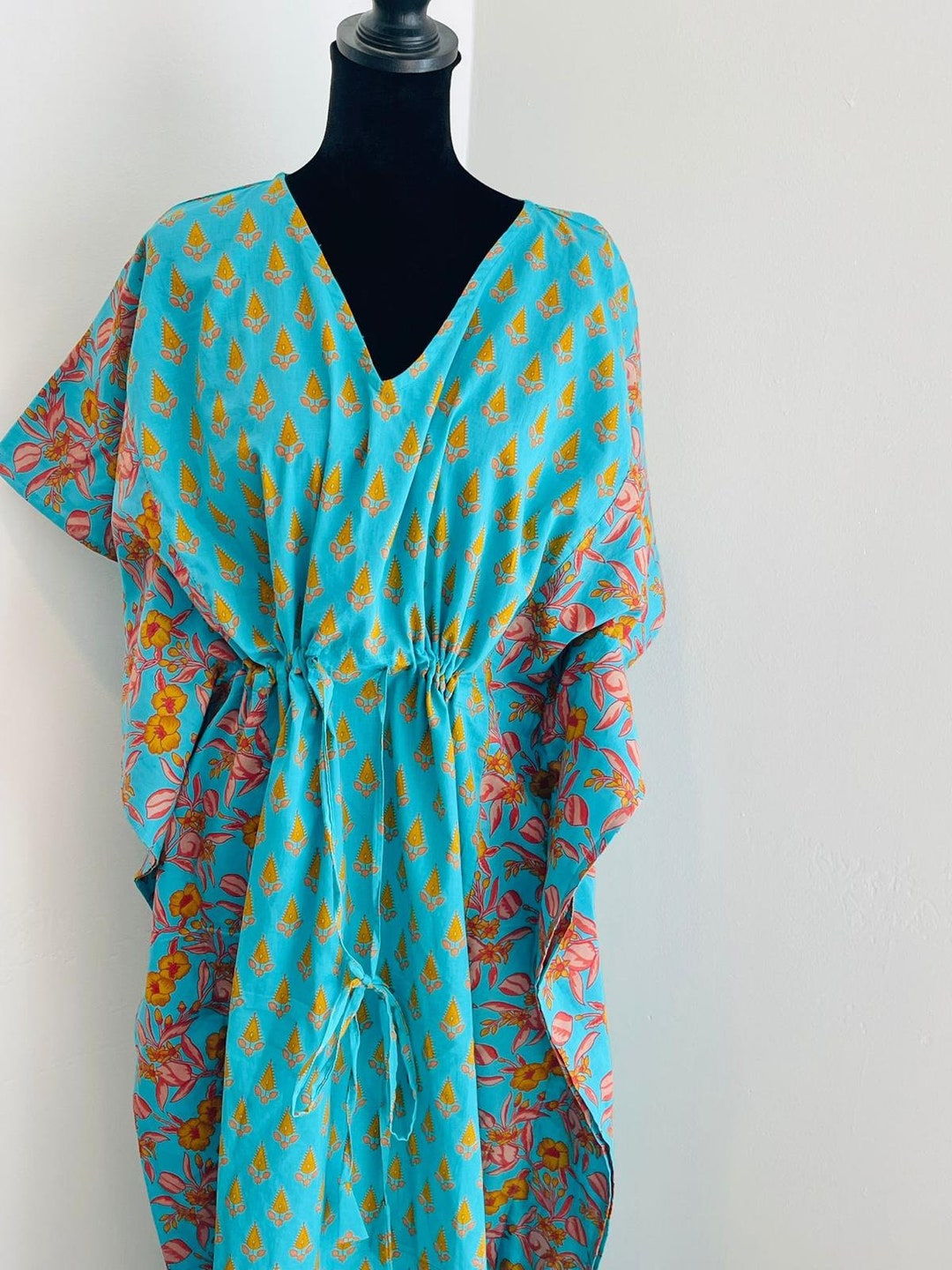 Cotton Kaftan, Indian Floral Kaftan, Long Caftan, Dress for to Be Moms, Beach Cover Up, Maxi