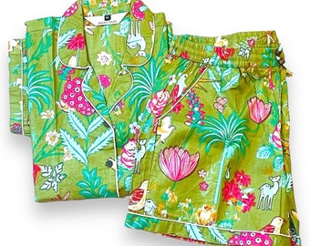 Handgefertigte Baumwoll-Pyjama-Shorts, Shorts-Pyjama-Set, bequeme Nachtwäsche, Sommernachtkleid, Geschenk für Sie, Muttertagsgeschenk