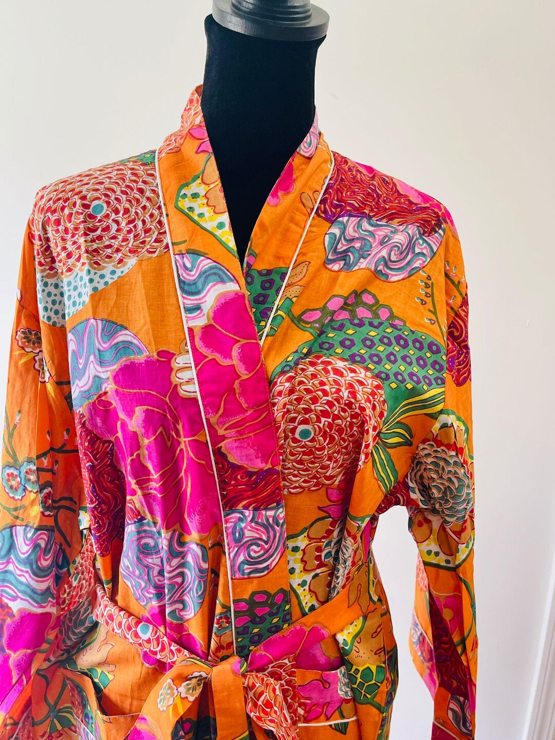 Drawn Block Robe Hand Block Print Cotton Robes, Bath Robes, Kimono Robe, Bridesmaid ...