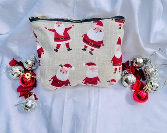 Christmas gift bag, Christmas sack, Christmas reusable bag, Cotton Canvas Cloth Santa Print Bag, Travel pouch, gift wrap bags, Make up pouch