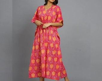 Cotton Kaftan, Indian Floral Kaftan, Long Caftan, Dress For to be Moms, Beach Cover up, Indian Kaftan, Maxi Dress, Mother's day gift