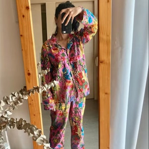 Frida Khalo Print Indian Cotton Pj Set For Women's, Bridesmaid Pajama Set, Soft Cotton Pjs, Nightwear Pajama Set, Mother's Day gift