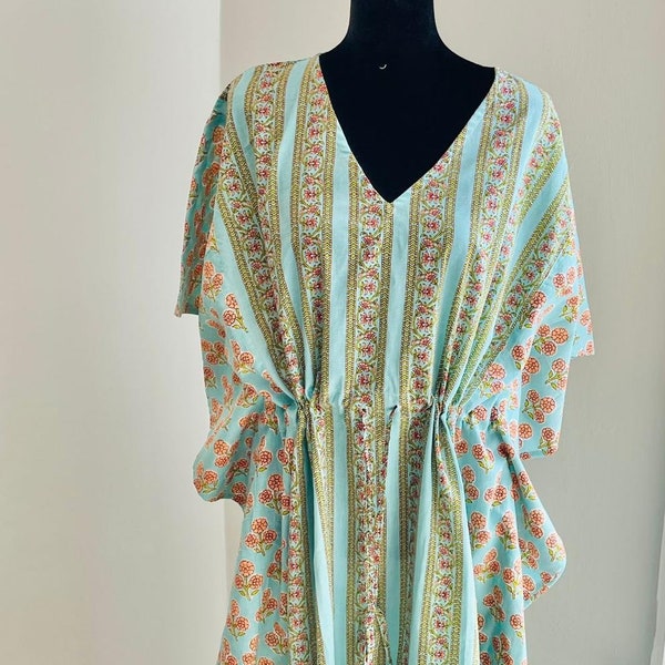 Cotton Kaftan, Indian Floral Kaftan, Long Caftan, Dress For to be Moms, Beach Cover up, Maxi Dress, Valentine's Day Gift Kaftan Gift for Her