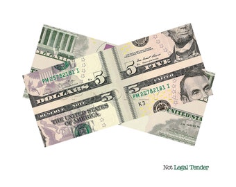 100 Mis-Made Five Dollar Bills: Novelty Magic Trick Prop Money