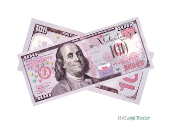 Happy Valentine's Day Bills | Money Gun Optional | 100 Dollar Novelty Bills | Full Print Custom Fake Faux Prop Money | Collectible Money