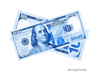 Light Blue Bills | Money Gun Optional | New Series 100 Dollar Novelty Bills | Full Print Custom Fake Prop Money | Blue Collectible Money