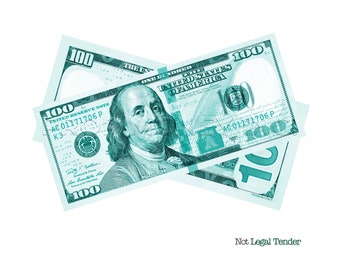 Turquoise Bills | New Series 100 Dollar Novelty Bills | Full Print Custom Money | Collectible Money | Money Gun Optional