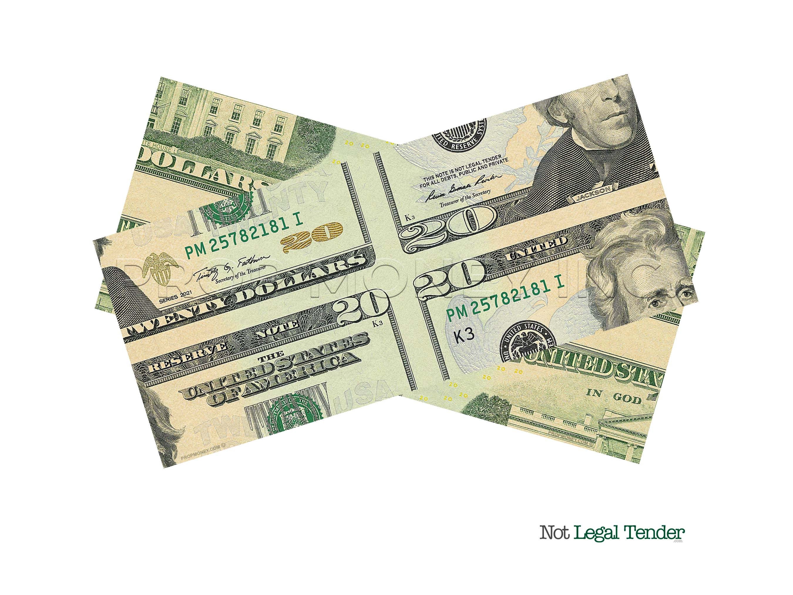 50x Mis-made 20 Dollar Bills Twenty Dollar Novelty Magic Trick Bills Full  Print Custom Fake Faux Prop Money 