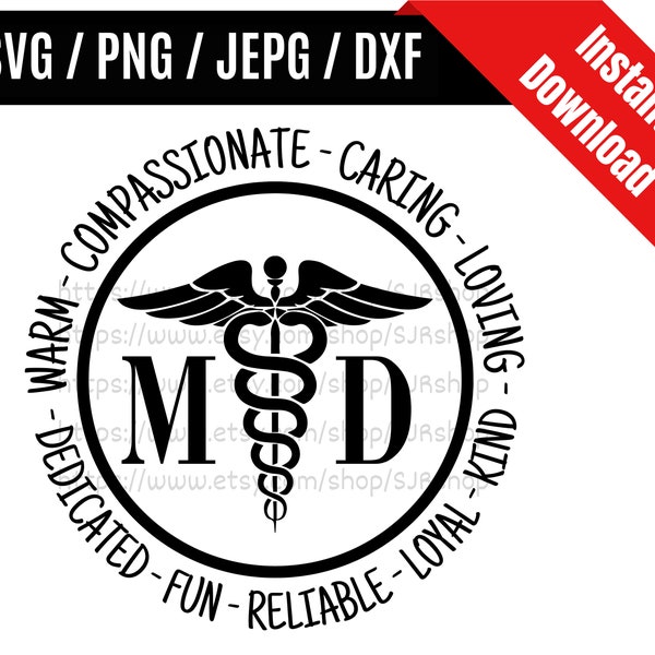 MD svg / Medical Doctor svg / Caduceus Svg / Medical Symbol svg / Healthcare svg / Medical Gift SVG PNG dxf & jpeg Print Ready Files