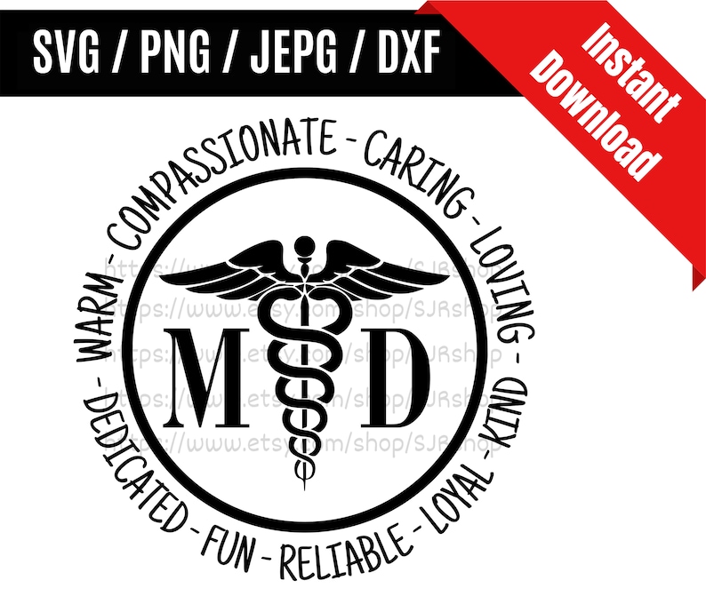 Może przedstawiać: Czarno-biały projekt graficzny przedstawiający symbol medycznego kaduceusza ze skrzydłami, otoczony okręgiem z tekstem "Warm - Compassionate - Caring - Loving - Dedicated - Fun - Reliable - Loyal - Kind".