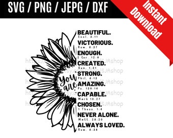 You Are Inspiration svg / Sunflower Faith svg / Positive Words svg / Bible Verse svg / Affirming Words svg / SVG PNG dxf & jpeg Print Files
