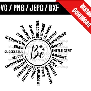 Sea Afirmación Sol SVG / Sea Inspiración SVG / Palabras de Sol SVG / Palabras Positivas SVG / Palabras Afirmativas SVG / Archivos para Imprimir SVG PNG dxf y jpeg