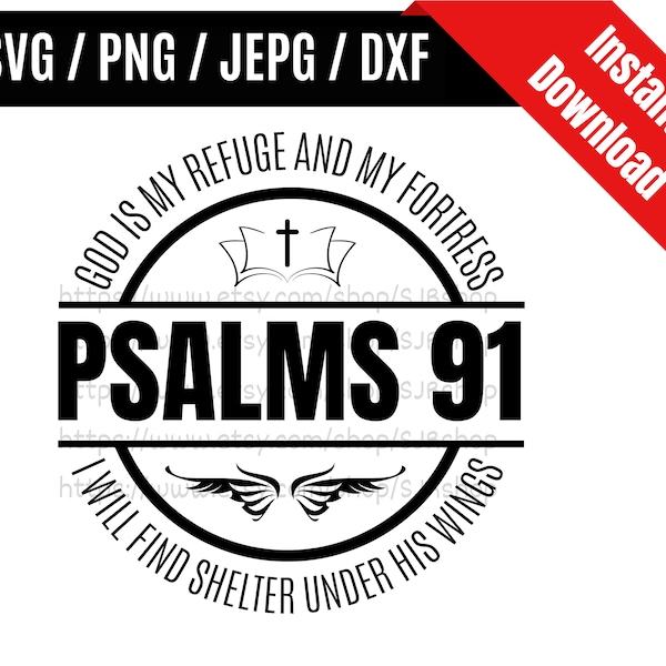 God Is My Refuge / Psalms 91 svg / Bible Verse svg / Circle Faith svg / Christian Quotes Shirt / Christian SVG PNG dxf & jpeg Print Files