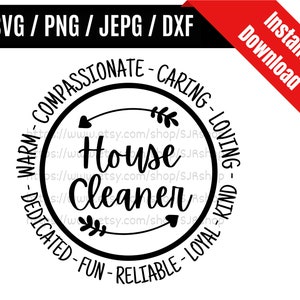 Limpiador de casa svg / Ama de llaves svg / Personal de limpieza svg / Equipo de limpieza svg / Regalo de ama de llaves SVG PNG dxf y jpeg Archivos listos para imprimir