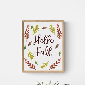 Instant Download JPG File. Hello Fall Sign, Fall Wall Decor, Autumn Art ...