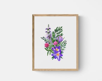 Watercolor Flower Digital Print. Living Room Wall Art. Instant Download. Printable Wall Art. Bedroom wall decor. Botanical Art Print