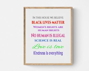 BLM Decor, In This House We Believe Sign, Instant Download JPG File, Wall Art Print, Printable Art 16x20"