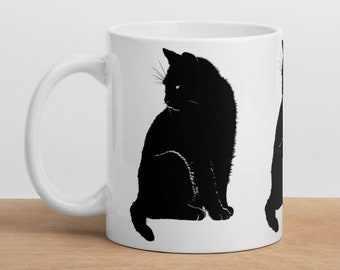 Black Cat Coffee Mug. Cat Lover Gift. Black and White Mug. Tea Mug