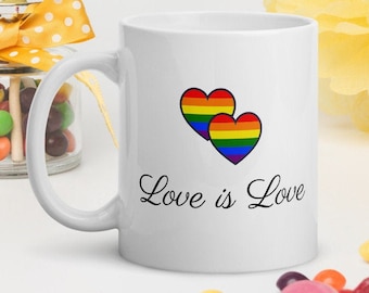 Pride Month Mug, Love is Love Mug,  Lgbtq Mug, Gay Pride Mug, Pride Coffee Cug. White Ceramic Mug