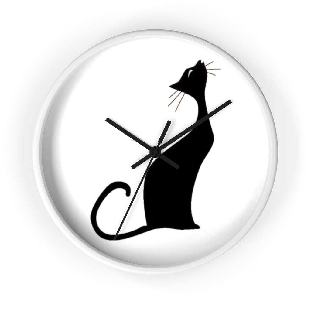 Black Cat Wall Clock. Wooden Wall Clock. Cat Lovers Gift. Etsy