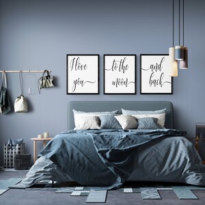 Set of 3 Prints, Printable Wall Art, Bedroom Wall Decor Over the Bed ...