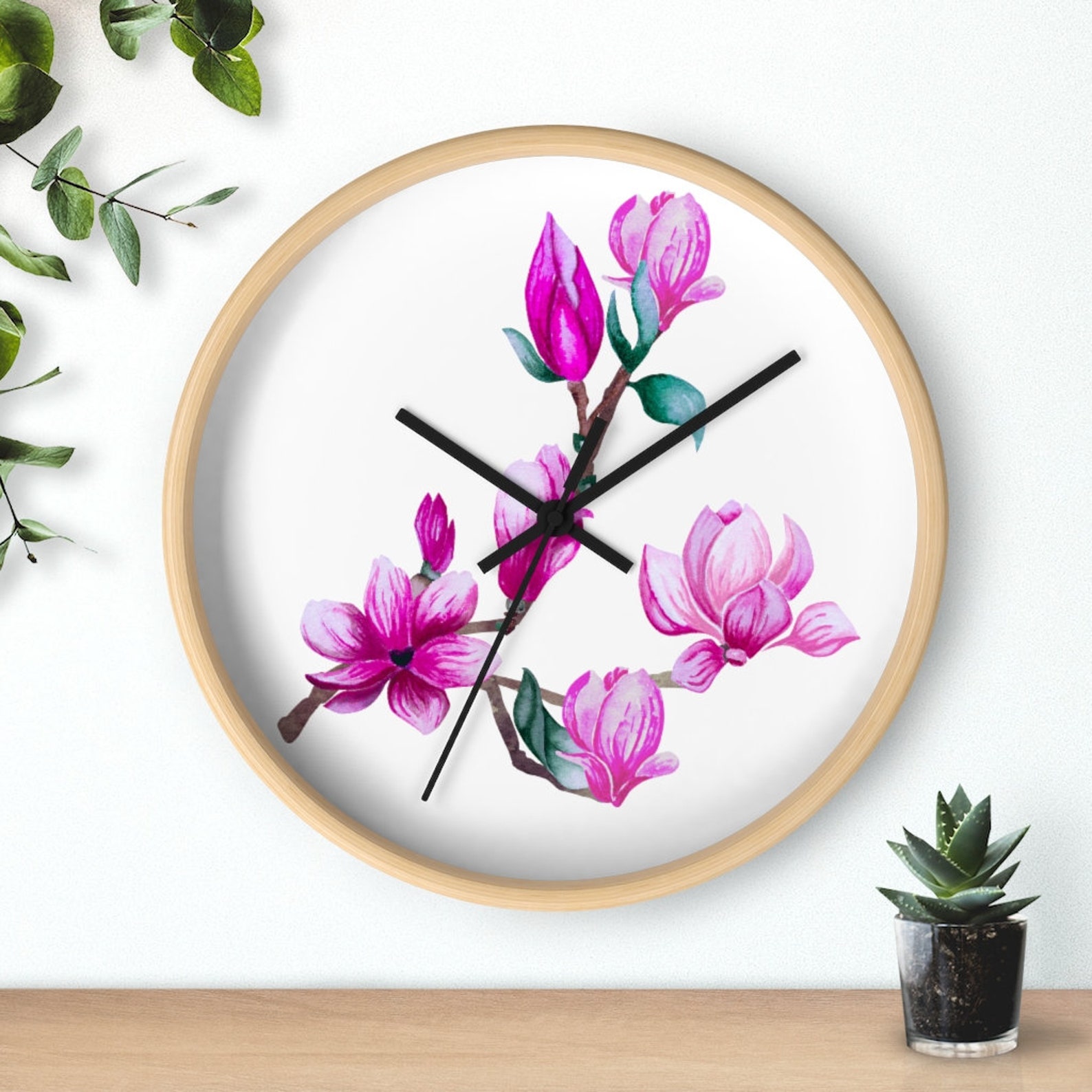 Watercolor Magnolia Wall Clock. Wooden Wall Clock. 10 Inches Etsy
