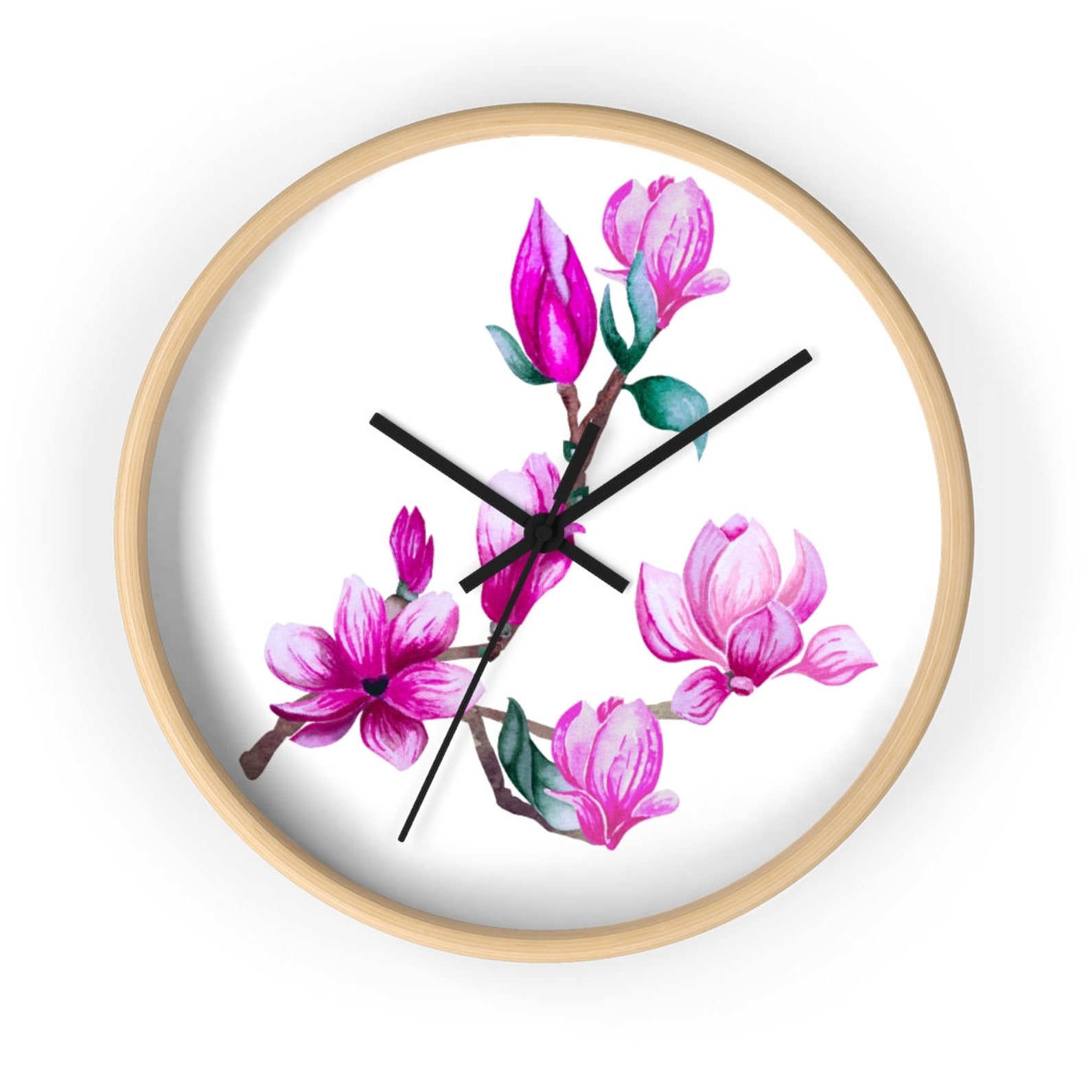 Watercolor Magnolia Wall Clock. Wooden Wall Clock. 10 Inches Etsy