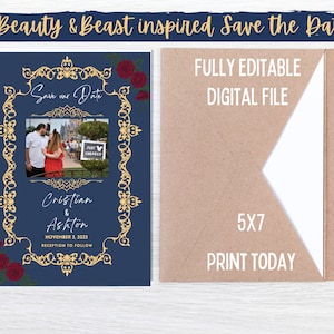 Beauty and the Beast inspired wedding save the date invitation | Digital Invite