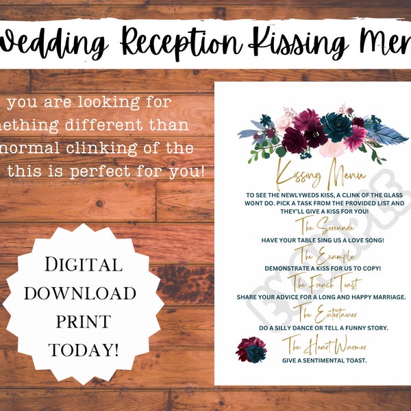 Wedding Reception Kissing Menu | Toasting First kiss Bride groom Wed toast ceremony