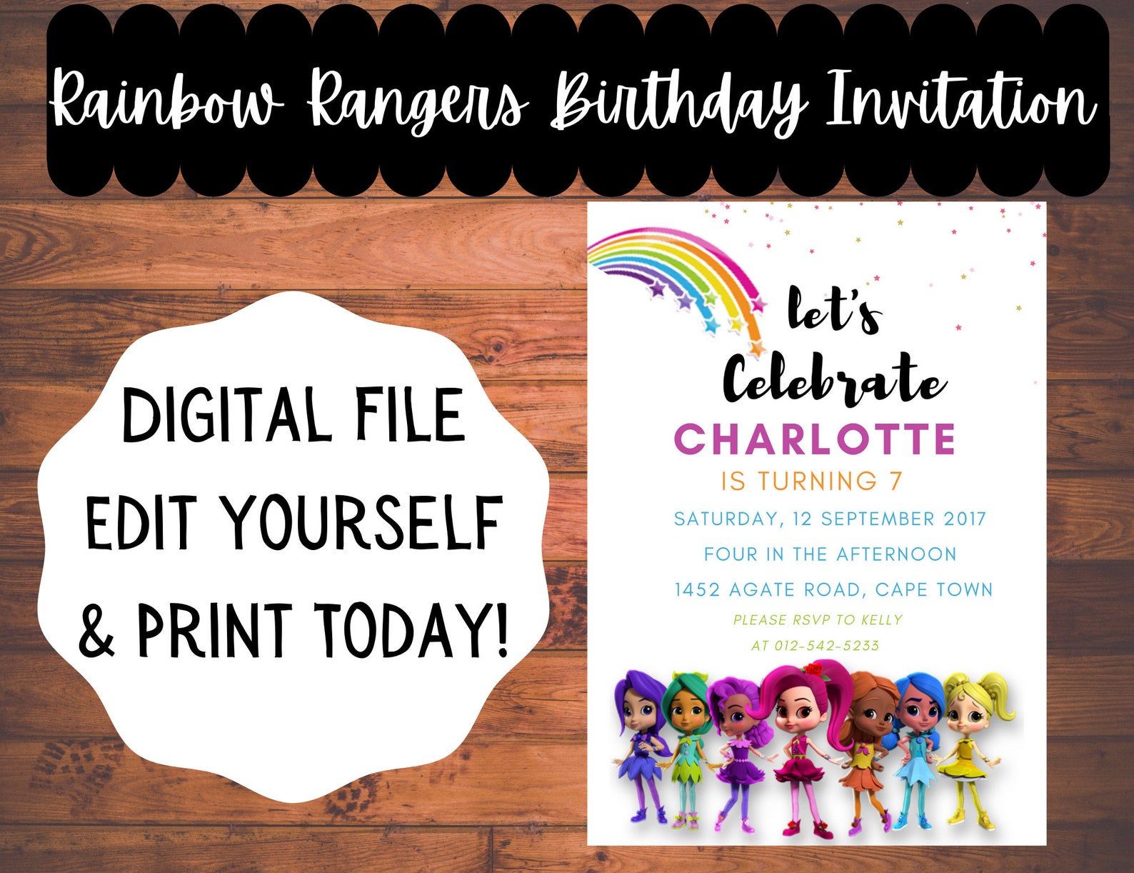 Rainbow Rangers Kids Birthday Invitation | Digital & Editable Instant ...