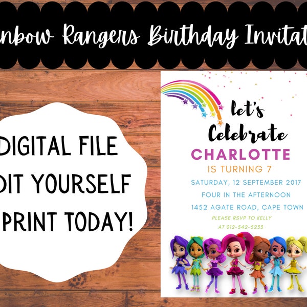 Rainbow Rangers Kids Birthday Invitation | Digital & Editable Instant File | Printable