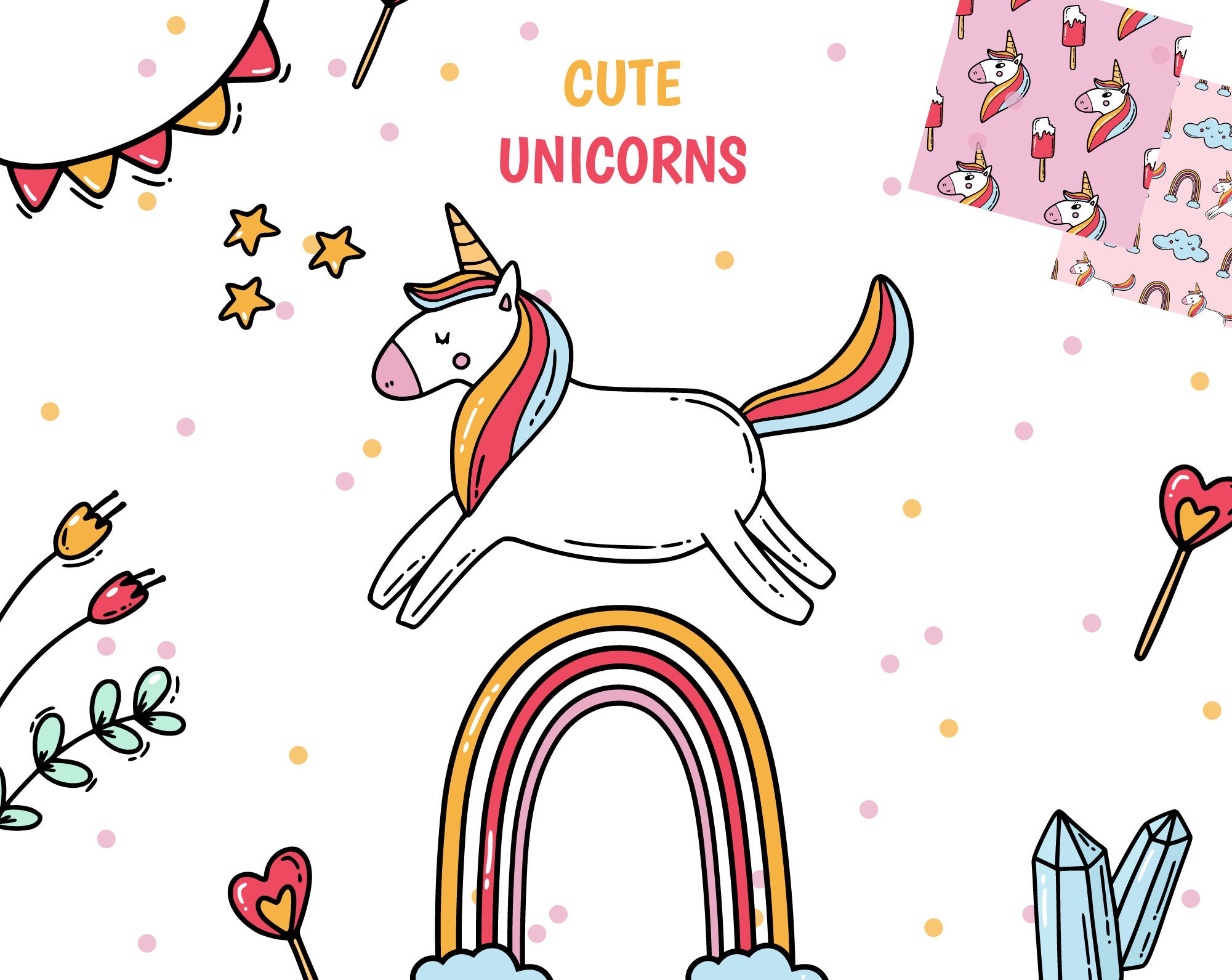 Unicorn Clipart Rainbow Clip Art Donut clipart Unicorn party | Etsy