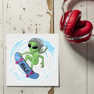 Alien Obsessed Stickers, Area 51 Sticker, Alien UFO Gift, Notebooks Stickers, Aerial 360 skateboard, Transparent laptop stickers