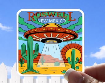 Adesivo UFO di Roswell, New Mexico: vinile retrò fantascientifico anni '80 con alieni