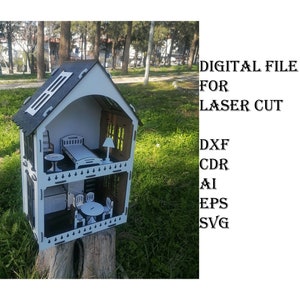 Toy Dollhouse with Furniture: 3mm Laser Cut File (DXF, SVG)