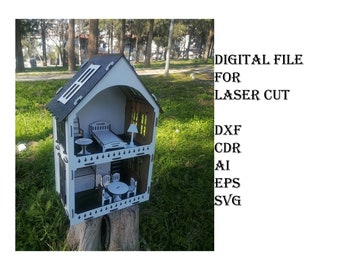 Toy Dollhouse with Furniture: 3mm Laser Cut File (DXF, SVG)
