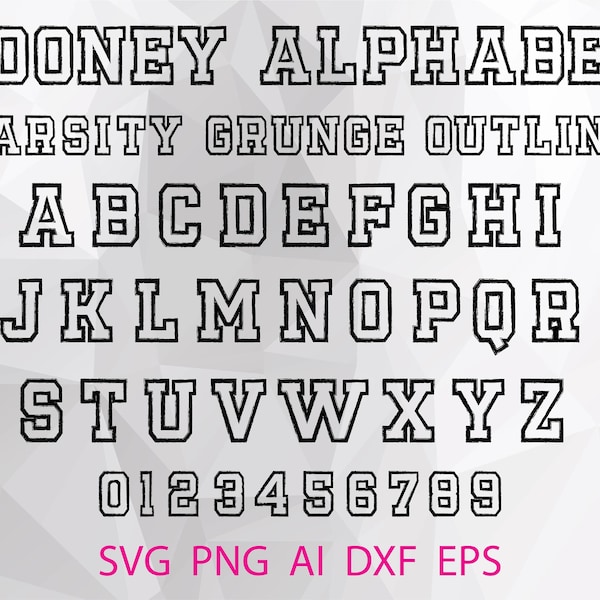 Varsity font svg, Grunge font svg, Outline font svg, Varsity letter font, Varsity outline font, Cool grunge fonts, Cricut font svg