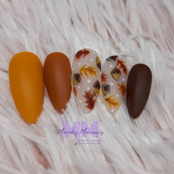 Fall-ing for You Press on Nails Acorn Leaves Fall Leaves - Etsy