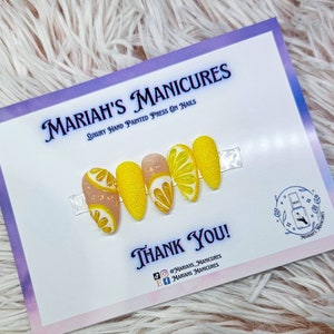 Lemon Drop press on nails, lemons, spring, fruit, yellow, glitter, glue on nails