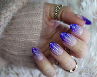Amethyst Cluster press on nails, summer, purple, holo nails, holographic, 3D, colorful nails, fake nails, texture, glue on nails, ombre