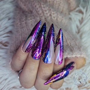 Shattered Rose Press on Nails, Summer, Lace, Fall, Flowers, Chrome