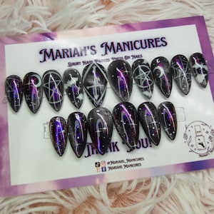 Night Witch press on nails |Sun | glow in dark | purple | stars | Glitter | Halloween nails | moon | stars | duo chrome | spooky | glue on