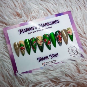 Cottagecore Cutie press on nails | red | mushrooms | gnome | butterfly | fairytale | emerald | glue on nails | whimsy | green | frog prince