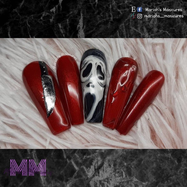 Do you like scary movies? press on nails | Scream | Horror Nails | 90s | Nostalgic | false nail | scary movie nails | Serial Killer themed |