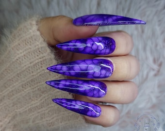 Purple Snake press on nails, summer, pigment, bloom nails, royal blue, reptile, colorful nails, fake nails, glitter, glue on nails