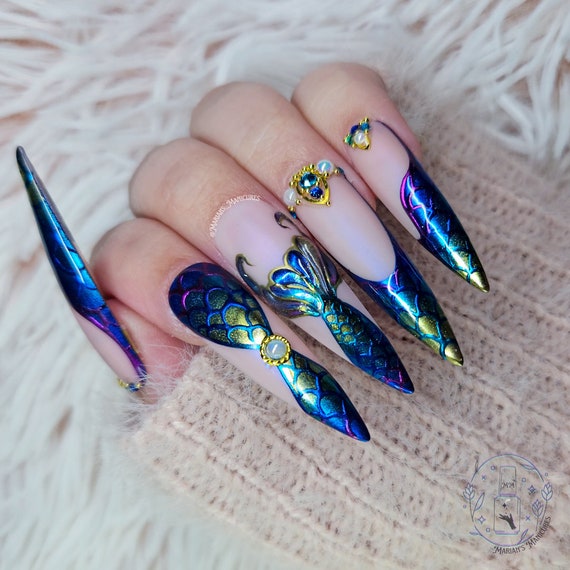 Mermaid Dreams Press on Nails mermaids H20 Sea Themed Ocean Bling Extra Rhinestones Girly Nails False Nails Glue On Etsy