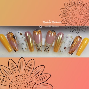 You&#39;re the Sunflower press on nails | Yellow | Gold Nails | bling | Glitter |Summer nails | Flowers | Sun | glue on nails | falsies