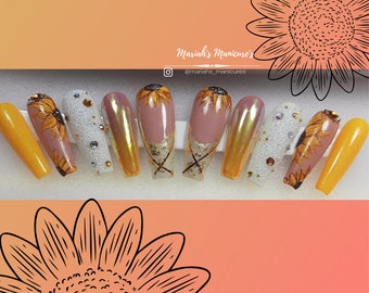 You're the Sunflower press on nails | Yellow | Gold Nails | bling | Glitter |Summer nails | Flowers | Sun | glue on nails | falsies